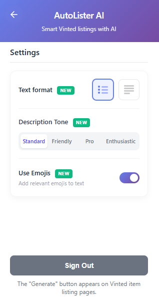 New settings menu interface