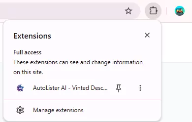 Pin AutoLister AI from the Chrome extensions menu